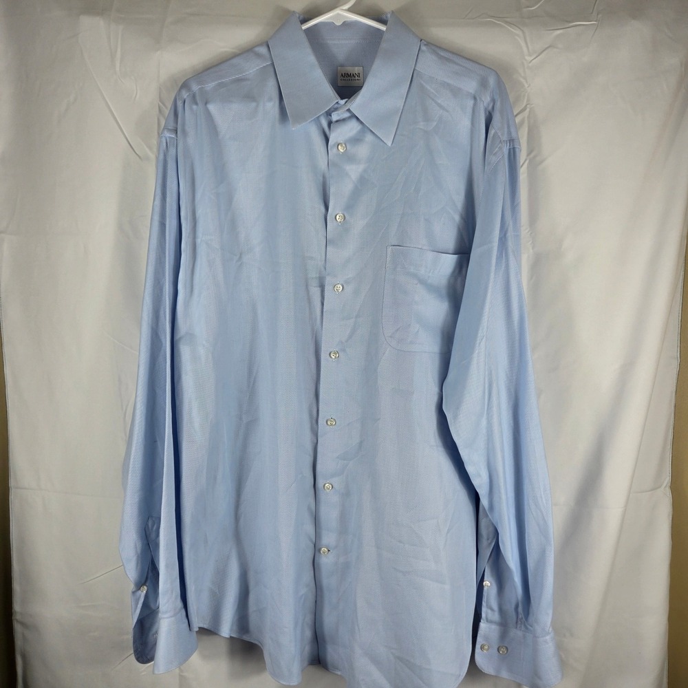Armani Collezioni Mens‎ Blue White Striped Dress Shirt Cotton Size 17.5 L Large